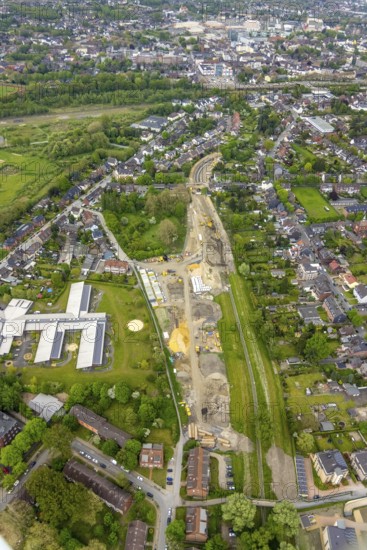Aerial view, canal works Leuthenstraße, main canal Sterkrade is a body of water in the Emscher