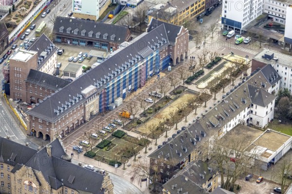 Aerial view, Friedensplatz, police station, house facade renovation, city centre, Oberhausen, Ruhr