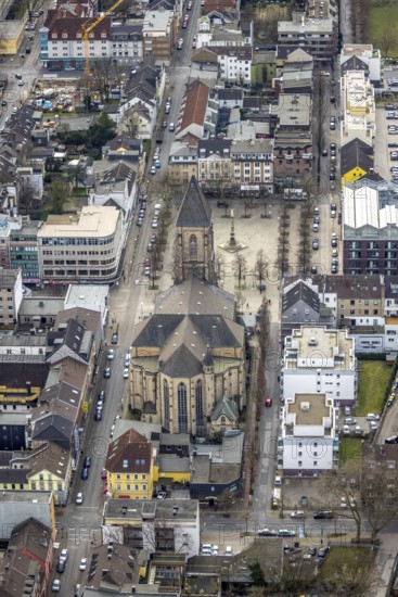 Aerial view, Catholic Church at Altmarkt, city centre, Oberhausen, Ruhr area, North
