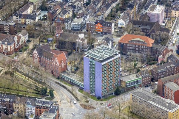 Aerial view, Hans-Böckler-Berufskolleg, Christuskirche, Marienviertel, Oberhausen, Ruhr area, North