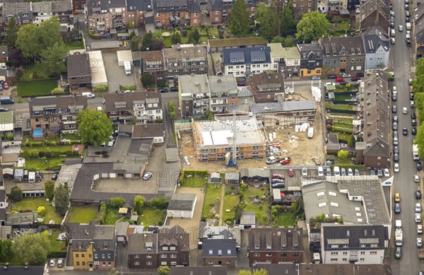 Aerial view, construction site and new building day care centre Karlstraße, Tackenberg West,