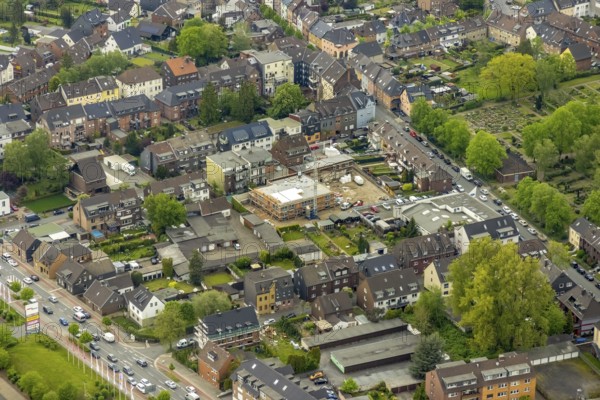 Aerial view, construction site and new building day care centre Karlstraße, Tackenberg West,