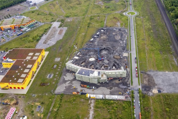 Aerial view, Centro Oberhausen, construction site Brammenring on the Centro site, Borbeck,