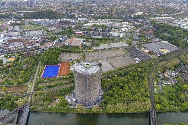 Aerial view, gasometer venue, Borbeck, Oberhausen, Ruhr area, North Rhine-Westphalia, Germany,
