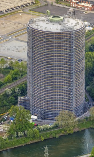 Aerial view, gasometer venue, Borbeck, Oberhausen, Ruhr area, North Rhine-Westphalia, Germany,