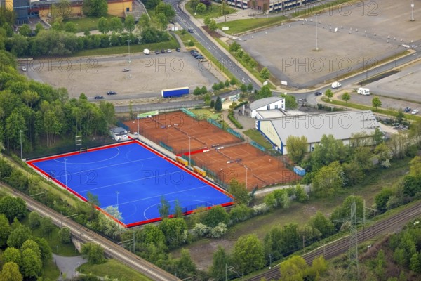 Aerial view, sports field OTHC Oberhausener Tennis Hockey-Club, tennis courts, Borbeck, Oberhausen,