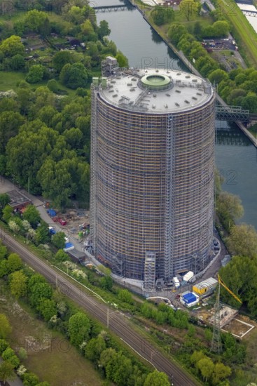 Aerial view, gasometer venue, Borbeck, Oberhausen, Ruhr area, North Rhine-Westphalia, Germany,