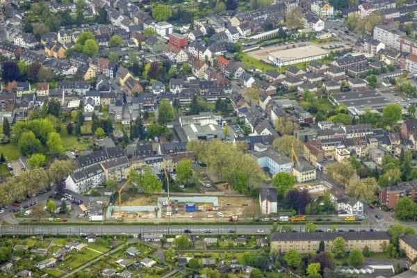 Aerial view, construction site and new building at Danziger Straße 85, Schlad, Oberhausen, Ruhr