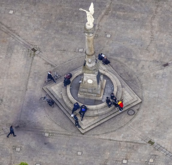 Aerial view, Altmarkt with Victory Column and Angel of Peace in the city centre, Oberhausen, Ruhr