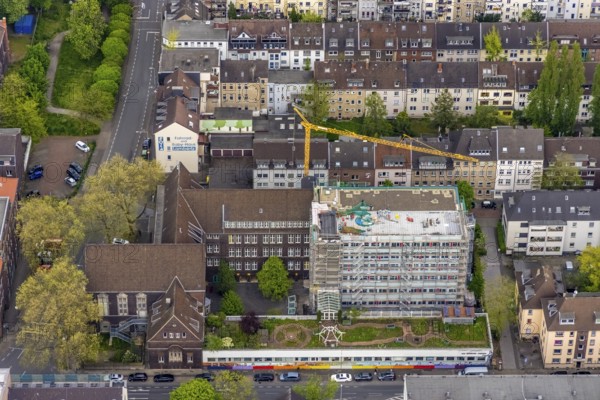 Aerial view, construction site Elsa-Brändström-Gymnasium, city centre, Oberhausen, Ruhr area, North