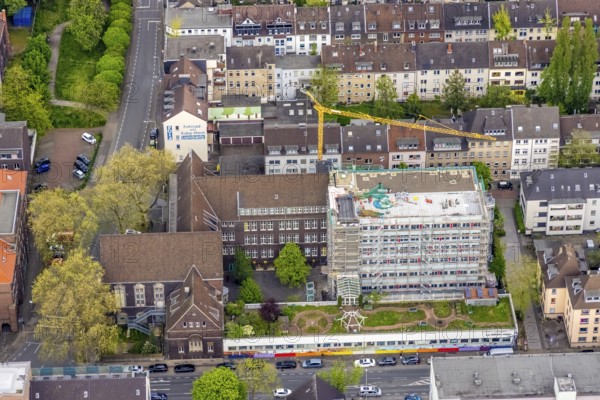 Aerial view, construction site Elsa-Brändström-Gymnasium, city centre, Oberhausen, Ruhr area, North
