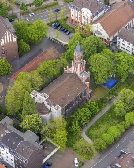 Aerial view, renovation at Christuskirche Alt-Oberhausen, city centre, Oberhausen, Ruhr area, North