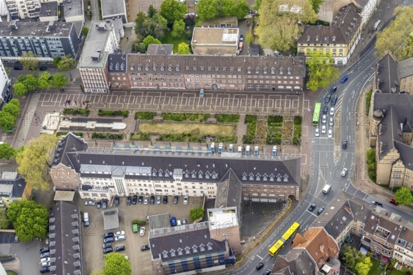 Aerial view, Friedensplatz Oberhausen, police station Alt-Oberhausen, city centre, Oberhausen, Ruhr