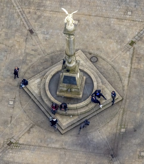 Aerial view, Altmarkt with Victory Column and Angel of Peace in the city centre, Oberhausen, Ruhr