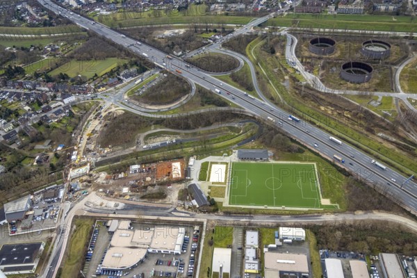 Aerial view, A3 motorway junction Oberhausen-Holten, construction site feeder road, Schwarze Heide,