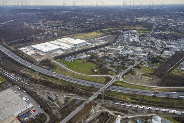 Aerial view, roundabout Weißensteinstraße on the A3, Edeka central warehouse Oberhausen, Schwarze