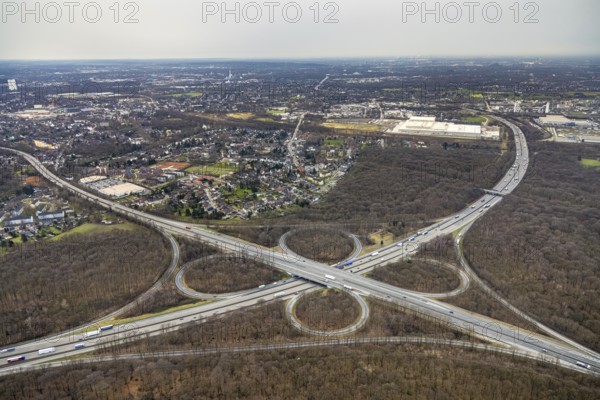 Aerial view, motorway junction Oberhausen, A2 and A3, Alsfeld, Oberhausen, Ruhr area, North