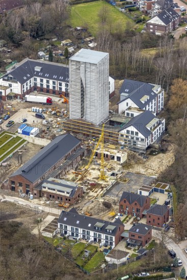 Aerial view, construction site, new development area, residential buildings Am Schacht IV, Kursana