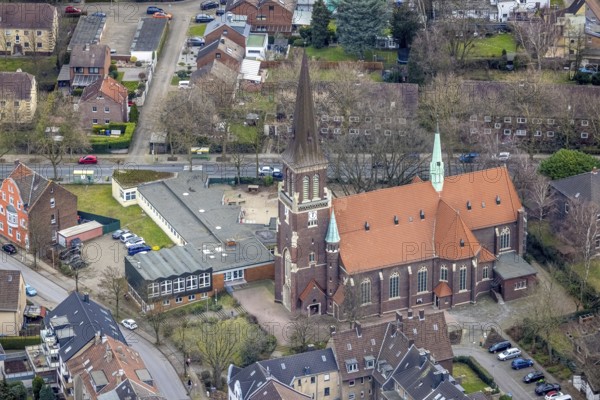 Aerial view, St. Antonius Church, catholic kindergarten St. Antonius, Schillerschule,
