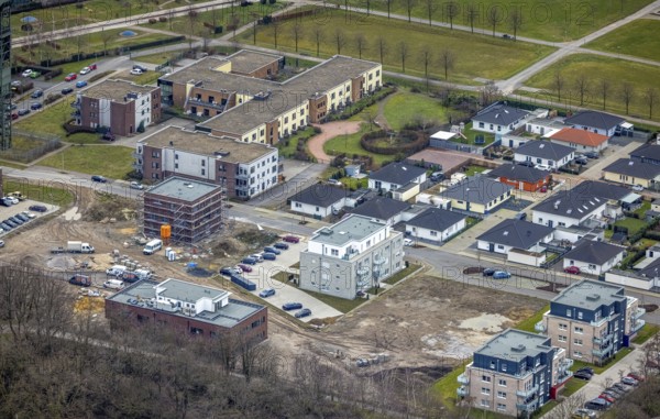 Aerial view, construction site new building, commercial area Zum Steigerhaus, senior citizens'