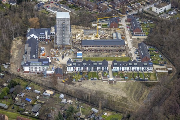 Aerial view, construction site, new development area, residential buildings Am Schacht IV, Kursana