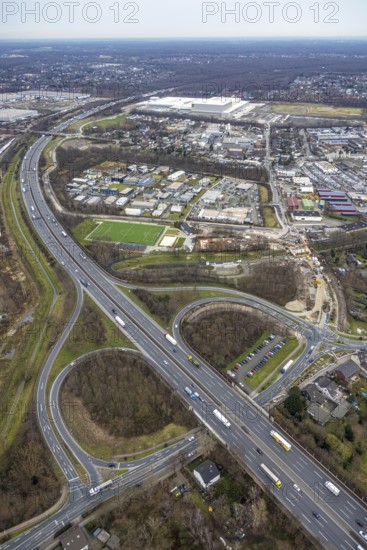 Aerial view, business park Im Erlengrund, Edeka central warehouse, Basamentwerke Böcke GmbH,