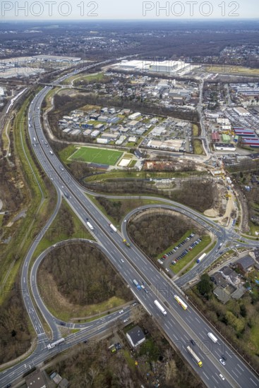 Aerial view, business park Im Erlengrund, Edeka central warehouse, Basamentwerke Böcke GmbH,