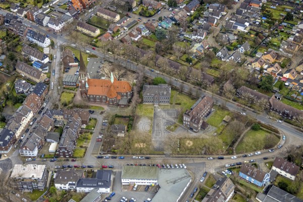 Aerial view, St. Antonius Church, catholic kindergarten St. Antonius, Schillerschule,