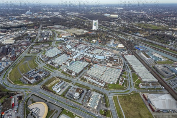 Aerial view, CentrO Oberhausen shopping centre, renovation work on the covered gasometer, Borbeck,