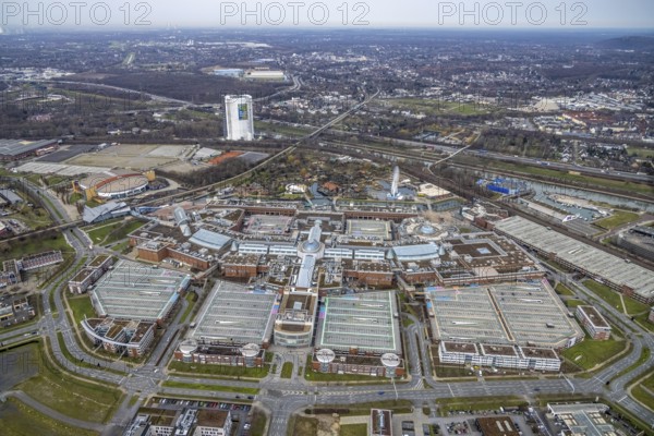 Aerial view, CentrO Oberhausen shopping centre, renovation work on the covered gasometer, Borbeck,