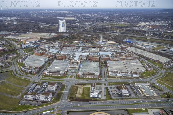 Aerial view, CentrO Oberhausen shopping centre, renovation work on the covered gasometer, Borbeck,