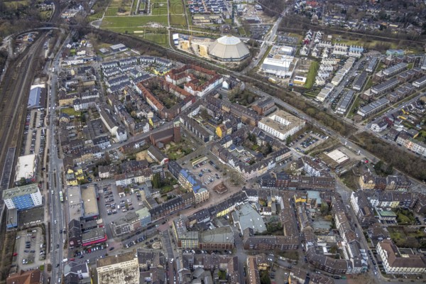 Aerial view, city centre view, market place Osterfeld, garden dome, AMEOS PflegeZentrum
