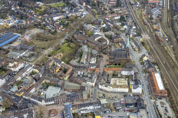 Aerial view, City centre view, St. Pankratius church, Comprehensive school Osterfeld, Catholic