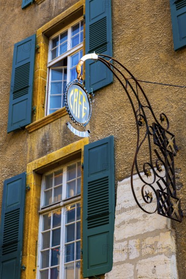 Coffee House with Window Shutter in a Sunny Autumn Day in City of Biel, Bienne, Bern Canton,