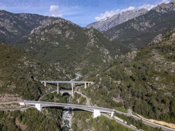 Viaduct, railway bridge, Vivario, Corsica, France
