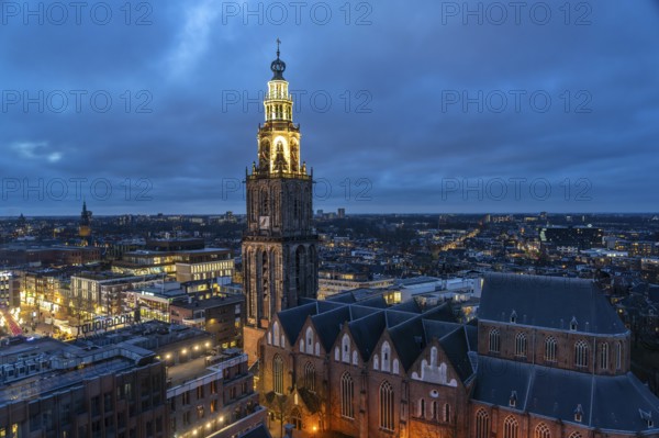 The church tower Martinitoren or Martinitower of the Martinikerk or Martinikirche seen from above