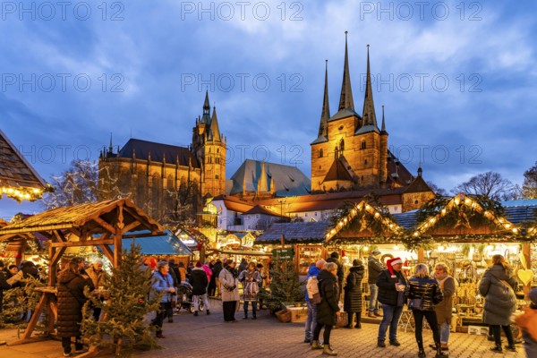 Christmas market in front of Erfurt Cathedral and the Severi Church on Cathedral Square in the
