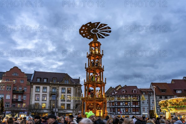 Christmas pyramid at the Christmas market on the cathedral square in the old town centre of Erfurt