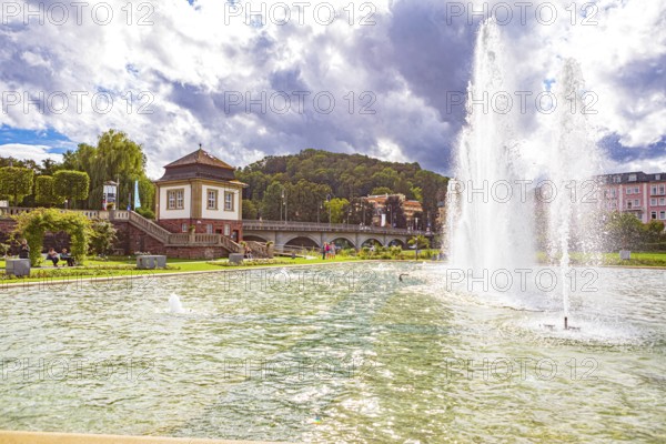 Multimedia fountain in the rose garden in Bad Kissingen, Bavaria, Germany