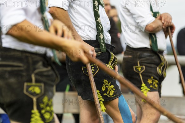 Cattle drive, herdsmen, Lederhosen, traditional traditional costume, Oberstdorf, Oberallgäu, Allgäu