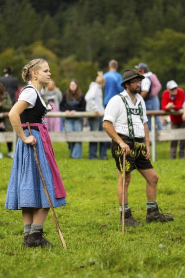 Cattle drive, herdsman, herdswoman, lederhosen, dirndl, traditional traditional costume,