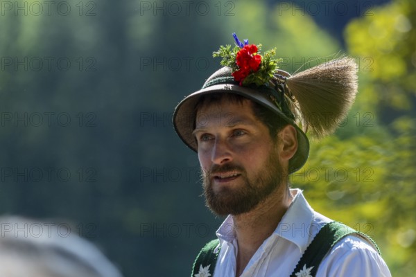 Cattle drive, herdsman, portrait, felt hat, chamois beard, traditional traditional costume,