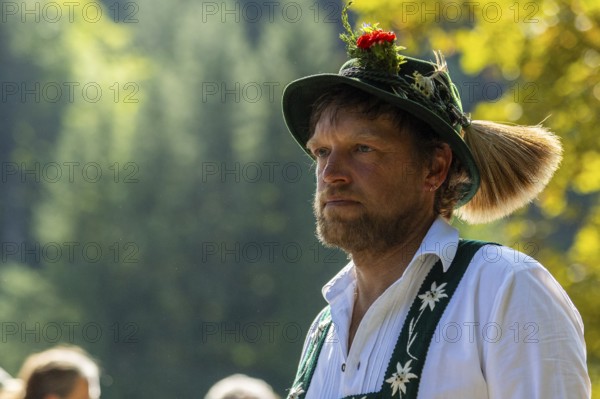Cattle drive, herdsman, portrait, felt hat, chamois beard, traditional traditional costume,