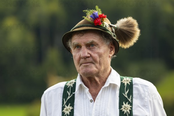 Cattle drive, herdsman, portrait, felt hat, chamois beard, traditional traditional costume,
