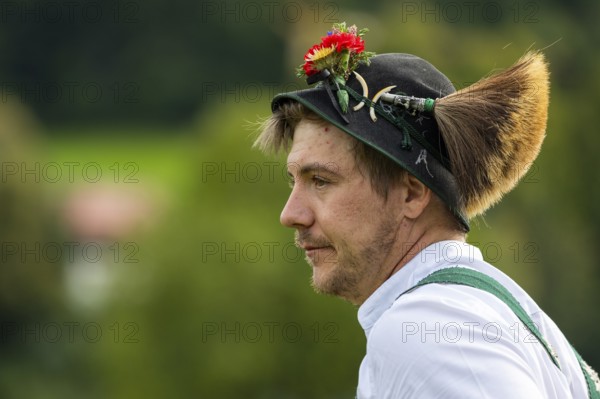 Cattle drive, herdsman, portrait, felt hat, chamois beard, traditional traditional costume,