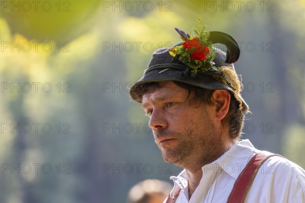 Cattle drive, herdsman, portrait, felt hat, traditional traditional costume, Oberstdorf,