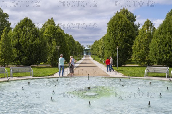 Path to the Monopteros columned temple, spa gardens, Bad Staffelstein, Upper Franconia, Franconia,