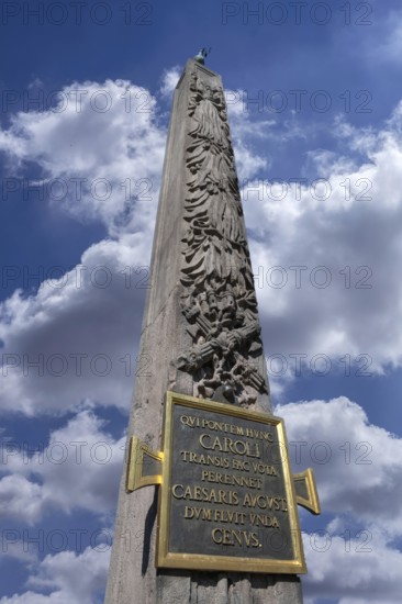 Obelisk with dove of peace and thanksgiving plaque for Emperor Charles VI, the column was erected