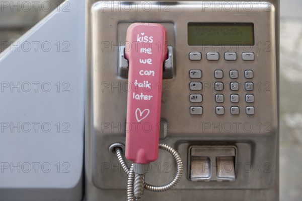 Handset and dialling keypad of a Telekom public telephone pillar, Nuremberg, Central Franconia,