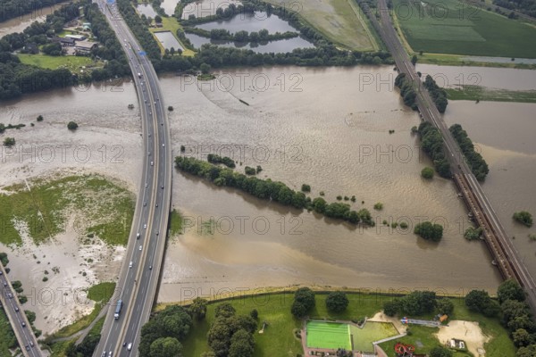 Aerial photo, Ruhr flood, flooding, Styrum - South, Mülheim an der Ruhr, Ruhr area, North
